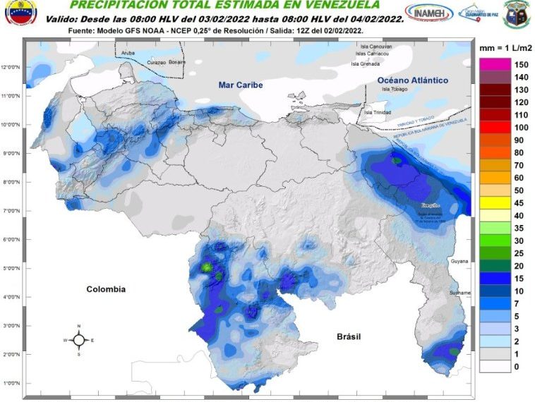 Inameh prevé nubosidad, precipitaciones y descargas eléctricas en algunos estados de Venezuela #3Feb