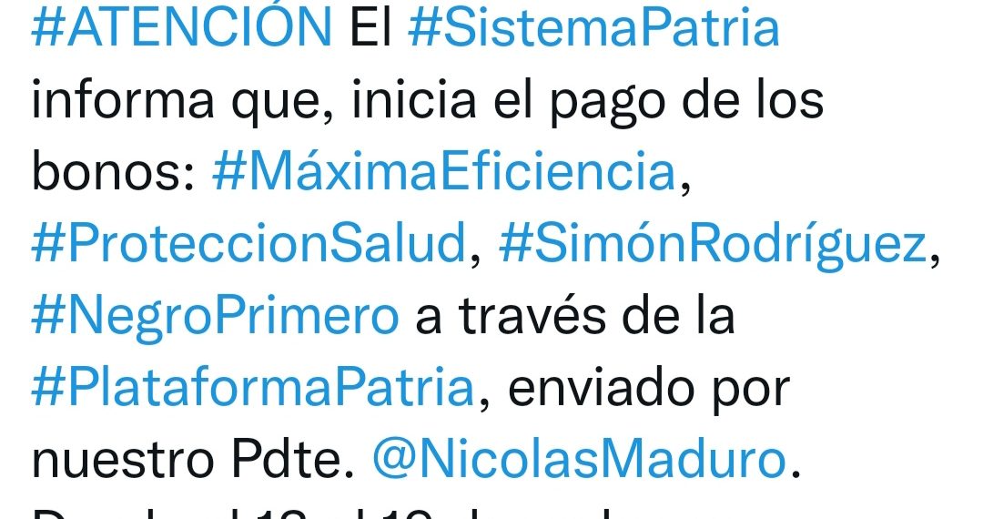 GOBIERNO DE VENEZUELA: Inicia pago de varios Bonos de la Patria (Conozca cuáles son)