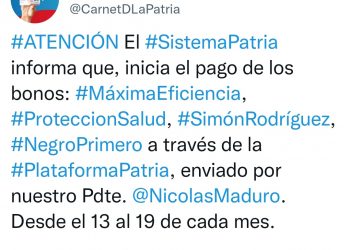 GOBIERNO DE VENEZUELA: Inicia pago de varios Bonos de la Patria (Conozca cuáles son)